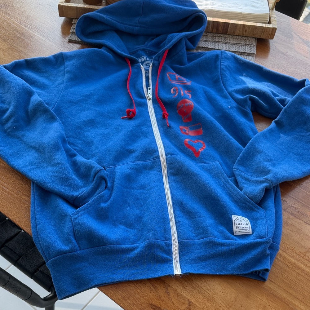 Navy Blue Zip-Up Hoodie with Red Accents - Kids